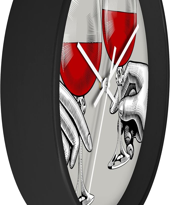 Mozingo ~ Wine Clock for Kitchen Bar Wall It's Wine O'clock Silent Time Gift Home Decor Made In USA, 10" (Hour Marks - None, Clock Frame Color - Black, Wine Theme #04)