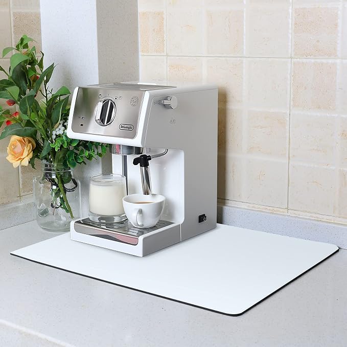 ZLR XXL Coffee Bar Mat for Barista Workstation, 20"x24", Milk White | Pro Home Cafe Station, Absorbent Dish Drying Mat, Stain-Hiding Top, Fits Multi-Appliance, Cup Display & Knock Box