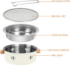 Portable Charcoal Barbecue Grill, 1pc Mini BBQ Grill Multifunctional Charcoal Grill Round Tabletop Charcoal Grill for Outdoor Cooking Home Party Picnic Camping (Beige)