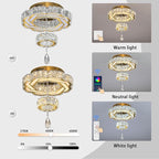 Flashing God Small Crystal Chandeliers Dia 12" Gold Chandelier Flush Mount Ceiling Light for Bedroom Living Room Dining Room Hallway Dimmable 3 Rings LED Celing Lighting Fixtures