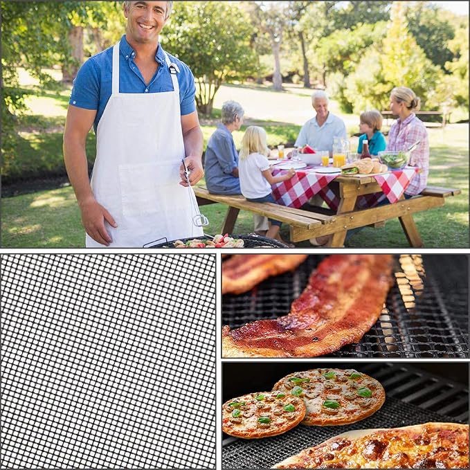 AOOCAN Grill mesh mat - Set of 5 Non Stick BBQ Grill mats, Heavy Duty, Reusable Grilling mats, Easy to Clean - Works on Gas, Charcoal, Pellet Grill - 15.75 x 13 in, Black
