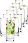 Highball Glasses, Gold Rim Crystal Glassware, 16 oz, Set of 12 | Elegant European Tall Highball Glasses for Water, Juice, Mojitos and Cocktails, Perfect for Everyday Use