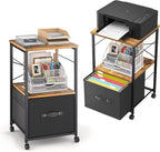 VECELO File Cabinet, Rolling Printer Stand with Large Fabric Drawer, Storage Cabinet Fits Letter Size, Ideal for Small Spaces, Apartments and Bedroom, Easy to Install, Brown+Black,2 Set