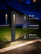 SUNVIE Low Voltage Landscape Lights 3W LED Pathway Lights Wired Aluminum Waterproof Outdoor Landscape Lighting 3000K 12-24V Path Lights Low Voltage for Garden Yard Walkway ETL, 8 Pack with Connectors