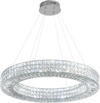 Dia 32" Ring Crystal Chandelier Modern Silver Ring Chandelier Adjustable Height Luxury Crystal Pendant Ceiling Light Fixture for Dining Living Room Bedroom
