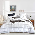 White Grid Comforter White Plaid Bedding Set Queen White Black Lines Printed Stripes Women Checkered Queen Comforters Bedding Set White Grid Comforter Set Queen