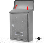 Amylove Weatherproof Mail Boxes with Key Lock, Security Locking Wall Mount Metal Mailbox with Slot for Outside, Large Capacity for Mail, Packages, Donations, Voting 11. 8" h x 8. 3" l x 2. 8" w, Gray