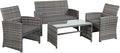 Shintenchi 4-Piece Outdoor Gray Wicker Patio Conversation Furniture Set, Rattan Patio Furniture Set with Weather Resistant Cushions and Tempered Glass Tabletop,Grey