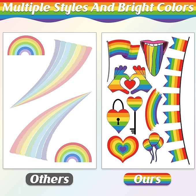9 Sheets LGBT Rainbow Window Clings, Pride Decorations Window Cling, Gay Love Heart Stickers, Double-Side Pride Wall Clings Decals for Pride Day LGBTQ Rainbow Party Parades Supplies Decor
