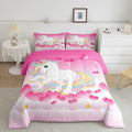 Girls Unicorn Comforter Set Full Girly Fantasy Rainbow Unicorn Bedding Set for Kids Little Girls, Pink Love Heart Duvet Sets Dreamy Horse Cartoon Magical Animal Down Comforter with 2 Pillowcases
