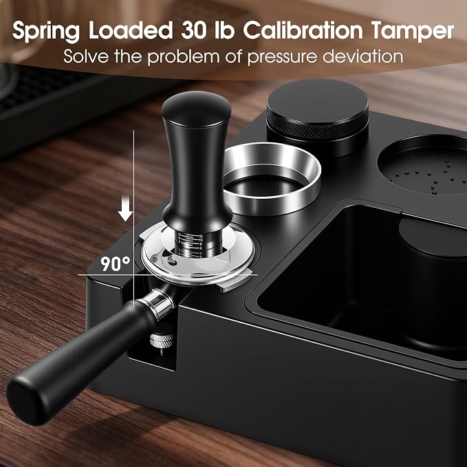 Reoszeank 51mm Espresso Accessories Kit, Espresso Knock Box and Tamping Station, Coffee Tamper, Distributor, WDT Distribution Tool, Dosing Funnel and Puck Screen Set Fits 51 mm Delonghi and CASABREWS