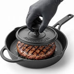 Cast Iron Skillet Set 10 Inch Pre-Seasoned Frying Pan with Burger Press | 8 Inch Grooved Smash Burger Press for Bacon, Heavy Duty Grill Pan for Gas Stove, Oven, BBQ and Campfire