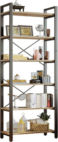 IRONCK Bookshelf 6-Tier Ladder Shelf 110lbs/shelf Display Shelf Vintage Industrial Style Bookcase for Home Office, Living Room