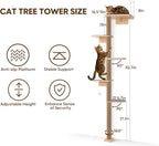 Floor to Ceiling Cat Tree for Kittens, 5-Tier Wall Mounted Cat Wall Shelves with Grey Felt Pads, Adjustable Wild Simulation Cat Tower, Natural Pine Wood Platforms for Climb, Scratch and Lookout