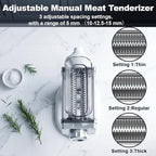 COFUN Manual Meat Tenderizer Tool with 3 Adjustable Spacing (10/12.5/15mm) | Transparent Protective Cover, Premium Metal Meat Tenderizer for Steak Beef Pork Lamb, for Marinating & Grilling, Removable