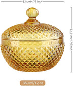 Joeyan 12 oz Small Amber Glass Jars with Lid,Embossed Glass Candy Dishes,Diamond Faceted Food Container,Decorative Jewelry Box Apothecary Canisters,Colored Kitchen Bathroom Buffet Storage Organizer