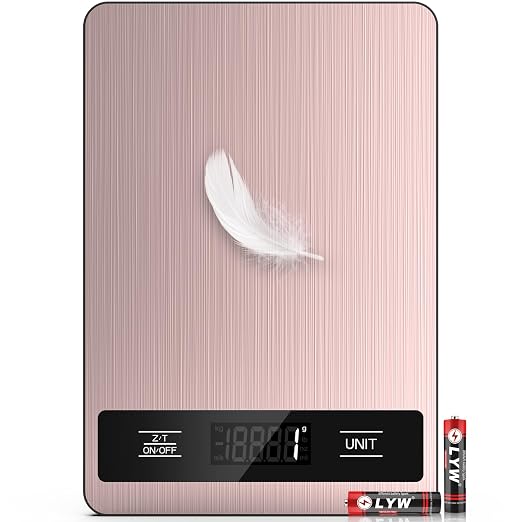 Food Scale, 11lb Digital Kitchen Scale Weight Grams and Ounces for Baking, Cooking and Meal Prep, 1g / 0.1oz Precise Graduation with 6 Units and Tare Function, LCD Display & Stainless Steel
