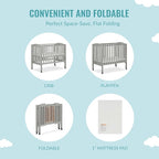 2 in 1 Folding Portable Crib in Cool Grey, Greenguard Gold Certified , 40x26x38 Inch (Pack of 1)