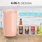 4-in-1 Slim Can Cooler Easy to Hold Insulated Beer Can Holder Double-walled Stainless Steel for All 12 Oz Cans Gift (Jelly Pink)