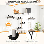 5 Pcs Wooden Indoor Cat Climber - Wall-Mounted Shelves, Perches, Scratching Board, Cat Ladder & Cat Tree - Grey