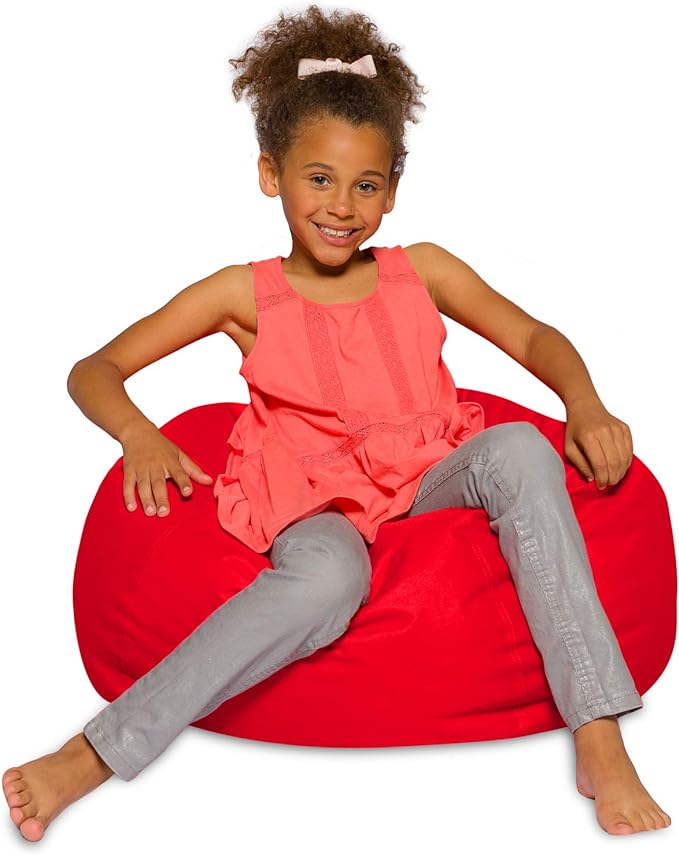 Posh Creations Bean Bag Chair for Kids, Teens, and Adults Includes Removable and Machine Washable Cover, Solid Red, 27in - Medium