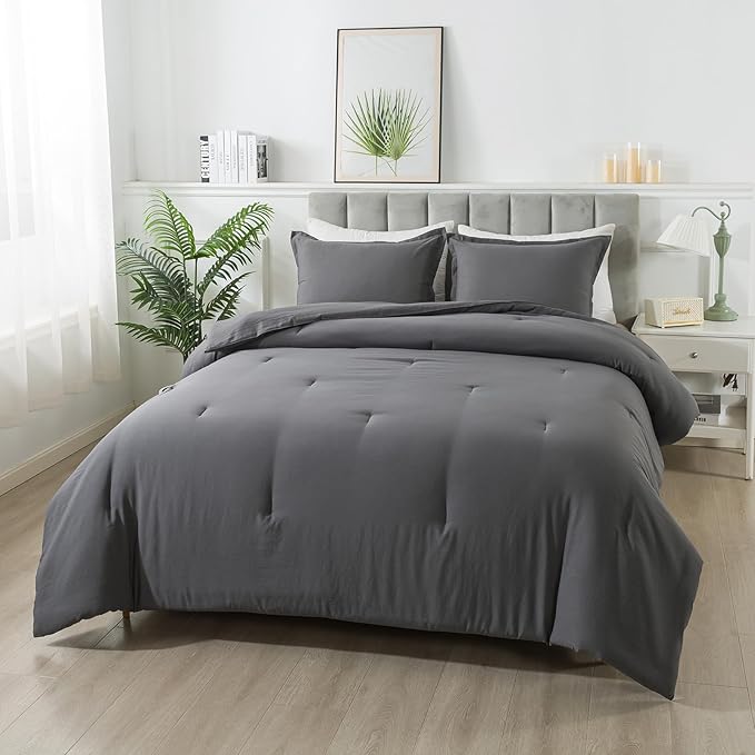 Dark Gray Comforter Set King, Solid Grey Down Alternative Bedding Comforter Set, Breathable Fluffy Microfiber Comforter King Size (104"x90") for All Seasons with Pillowcase…