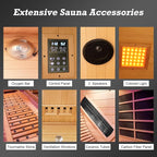 Infrared Sauna with Recliner, 2 Person Hemlock Wooden Dry Saunas with 220V/3400W, Indoor Home Sauna Spa with 9 Heating Panels, Bluetooth Speaker, 7 Color Lights, Oxygen Bar