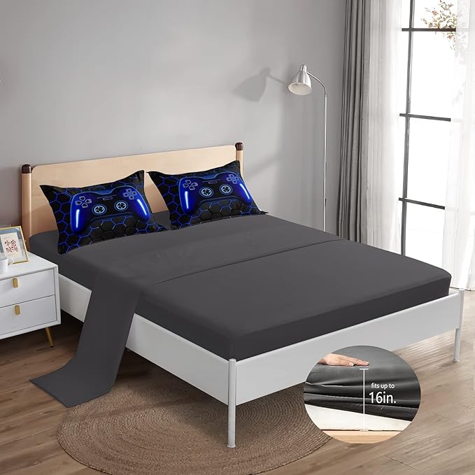 5 Pieces Bed in A Bag Gamer Bedding Set for Boys Kids Adult Gaming Comforters Set,Boys Bed in A Bag Set Twin Size Comforter with Fitted Sheet Flat Sheet Pillowcase pillowsham,DJTH5025Twin