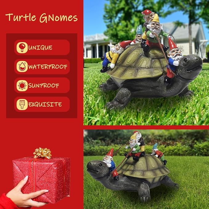 Sunthus Garden Gnome Turtle Statues Yard Art Resin Figurine Decorations Outdoor Garden Décor