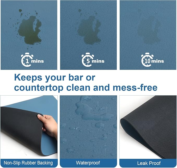 ZLR Coffee Bar Mat for Espresso Machine, 12"x20" Medium, Navy Blue | Absorbent Dish Drying Mat, Stain-Hiding PU Top, Non-Slip Back, Fits Grinder, Knock Box, Tamper & Milk Frother