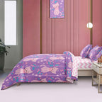 5 Piece Girls Cat Comforter Set Twin Size Bed in A Bag Pink Cute Cartoon Cats Bedding Set for Kids Teens (1 Comforter, 1 Flat Sheet, 1 Fitted Sheet, 2 Pillowcases), Purple Pink