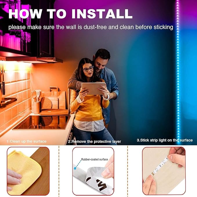 PHOPOLLO Bluetooth Led Strip Lights 100ft (2 Rolls of 50ft), RGB Color Changing LED Lights for Bedroom, Kitchen Decoration, App Control and Music Sync.