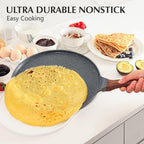 SENSARTE Nonstick Crepe Pan, Swiss Granite Coating Dosa Pan Pancake Flat Skillet Tawa Griddle 10-Inch with Stay-Cool Handle, Induction Compatible (Pack of 2)