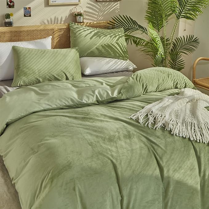 Sage Velvet Comforter Sets Solid Sage Green Flannel Bedding Set Cal King Women 3 Pieces Sage Green Velvet Blanket Winter Bedding Set Men Sage Green Flannel Bed Comforter Set Cal King Bedding
