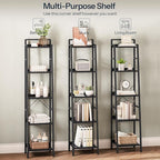 HOOBRO Bookcase, 5-Tier Narrow Bookshelf, Industrial Ladder Shelf, Skinny Bookshelf for Small Spaces, Corner Storage Shelf for Home Office, Living Room, Black BB35SJ01