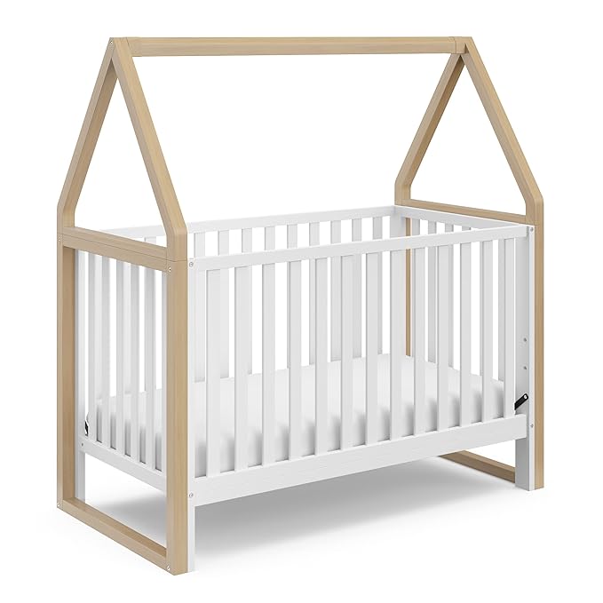 Storkcraft Orchard 5-in-1 Convertible Crib (White with Driftwood) – GREENGUARD Gold Certified, Canopy Style Baby Crib, Converts from Crib to Toddler Bed, Daybed and Full-Size Bed