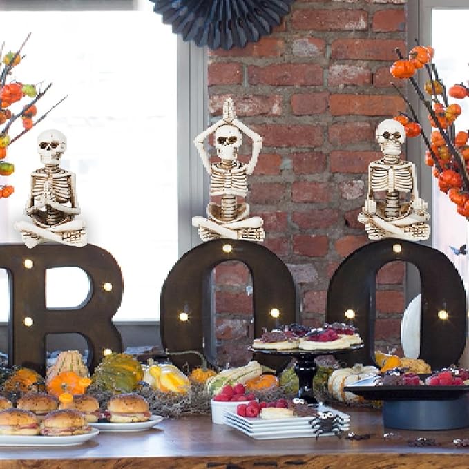 Newman House Studio Halloween Skeleton Decor - Realistic Meditating Skeleton Statues, Set of 3, 2*1.5*3.75 in Resin Indoor Zen Skull Decor