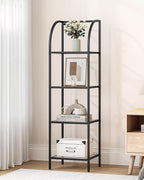 Bookcase Bookshelf, Tempered Glass Arched Bookshelf for More Storage, Slim Shelving Unit for Bedroom, Bathroom, Home Office, Steel Frame, 4 Tier Black BC20499B