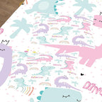 NINENINE Girls Queen Comforter Set,Dinosaur Comforter Sets for Boys Kids,Girls Queen Bedding Colorful Rainbow Little Dino Princess Bed Sets with 1 Comforter&2 Pillowcases