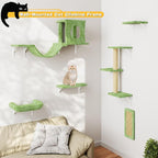 12-in-1 Cat Wall Shelves, Luxury Wall-Mounted Cat Climber Set with Condos House, Scratching Post, Bridge Ladder, Indoor Space-Saving Furniture for Kittens, Green