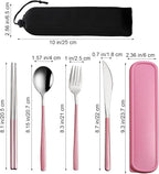 VANRA 4-Piece Portable Travel Utensils Set with Case 18/8 Stainless Steel Flatware Set Reusable Cutlery Set with Fork Spoon Knife Chopstick for Lunch Travel Camping School Work Picnic (Pink)