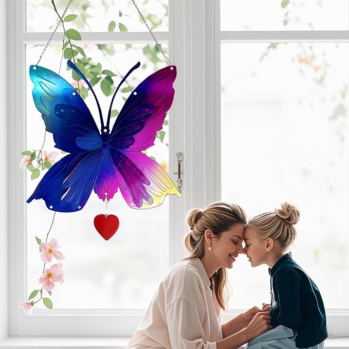 DJUAN Butterfly Gifts for Women Mom Grandma,Stainless Steel Butterfly Outdoor Statues for Yard Art Ornaments Window Porch Patio Home House Wall Decorations - Birthday Gift for Mother's Day Christmas
