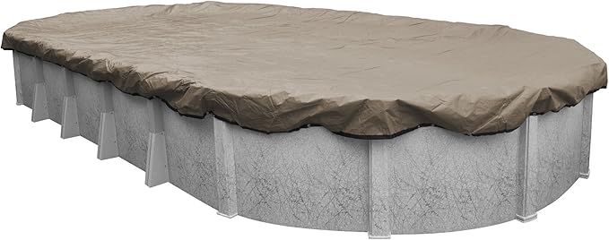 Robelle 12 x 24 ft Industrial Taupe Winter Oval Pool Cover for Above Ground Pools, 4 ft Overlap (16 x 28 ft Cover Size), Solid 14 x 12 Scrim, 4.5 oz/yd2, 20-Year Warranty, Style: 601224-4