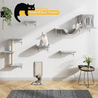 12-in-1 Cat Wall Shelves, Wall Mounted Cat Climber with Condo House, Scratching Post, Bridge Ladder, Space-Saving Indoor Play Furniture for Kittens, Gray