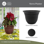 The HC Companies Sierra Round Self-Watering Pot - Lightweight Plastic Planter for Herbs & More - Durable Plant Pots for Indoor Plants & Outdoor Plants (10” Black Onyx, Pack of 2)