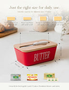 AISBUGUR Large Butter Dish with Lid Ceramics Butter Keeper Container with Knife and High- quality Silicone Sealing Butter Dishes with Covers Good Kitchen Gift Red 6.3 x 3.5 x 2.7 inches | Suitable Capacity, Great Sealing, Home Decor Kitchen Gift Housew...
