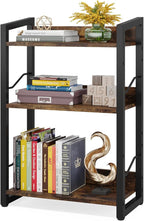 Book Shelf Small Bookshelf: 3-Tier Wood Bookcase Industrial Bookshelf with Edge Protection Metal Narrow Bookshelves Storage Organizer Display Rack for Bedroom Home Office (Rustic Brown)