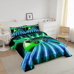 Erosebridal Green Blue Gamepad Comforter Set, Game Player Bedding Set Queen Size Modern Gamer Gaming Down Comforter Neon Trippy Quilt Set for Kids Boys Girls Teens Young Man Room Decorative