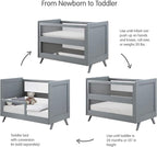 BreathableBaby Breathable Mesh 3-in-1 Convertible Crib (Toddler Bed Kit Sold Separately) — Gray — Two Adjustable Mattress Heights — Greenguard Gold Certified