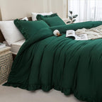 Andency Dark Green Ruffle Comforter Set, 2 Pieces Kids Comforter Set Twin(66x90Inch), Farmhouse Shabby Chic Comforter Set, Soft Microfiber Kids Bedding Set